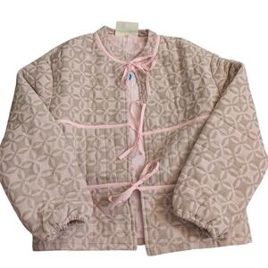 Summery Copenhagen Dinna Jacket Candie Pink Quilted Cotton Bow Tie Small NEW Sm